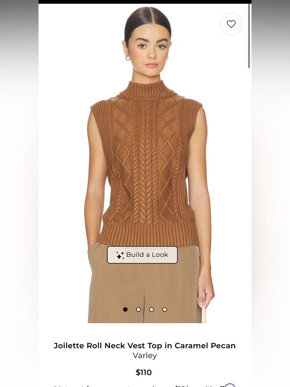 Revolve Varley Joilette Roll Neck Vest Sweater Top in Camel Brown